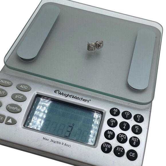 Designer 925 Sterling Silver Round Diamond Cluster Anniversary Stud Earrings - Picture 11 of 11